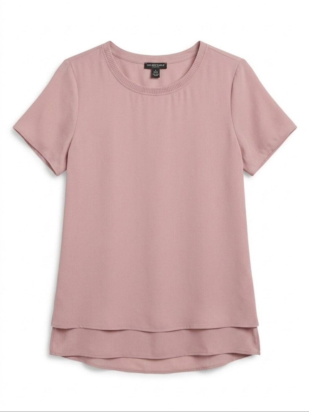 NWT Size Medium Hilary Radley Sheer Layered Light Pink Women's Short Sleeve Top